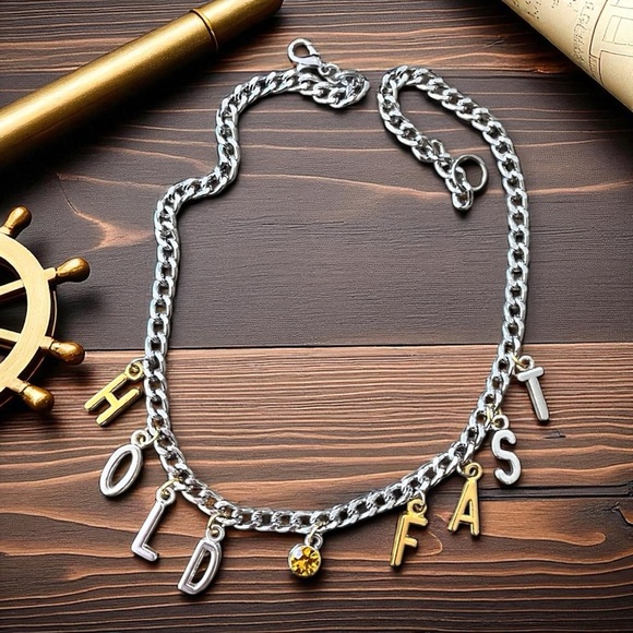 Chic Two-Tone Charm Necklace “Hold Fast” 15” - Picture 7 of 14